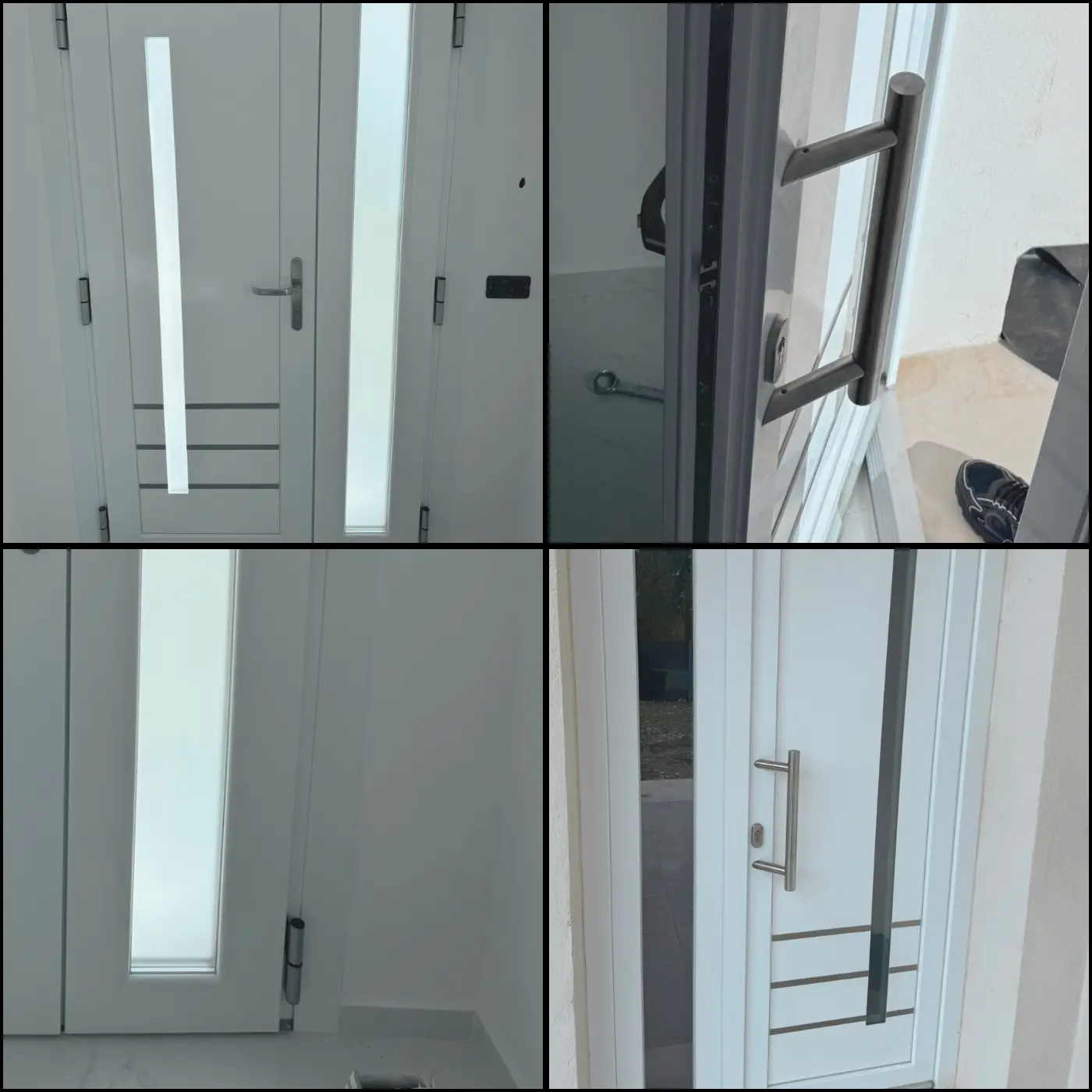 Porta d ingresso in PVC con inserti in vetro satinato